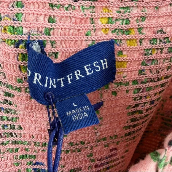 NWT Printfresh Florence Dress Gilded Greenhouse Print L Organic Cotton Midi Pink - Picture 3 of 10